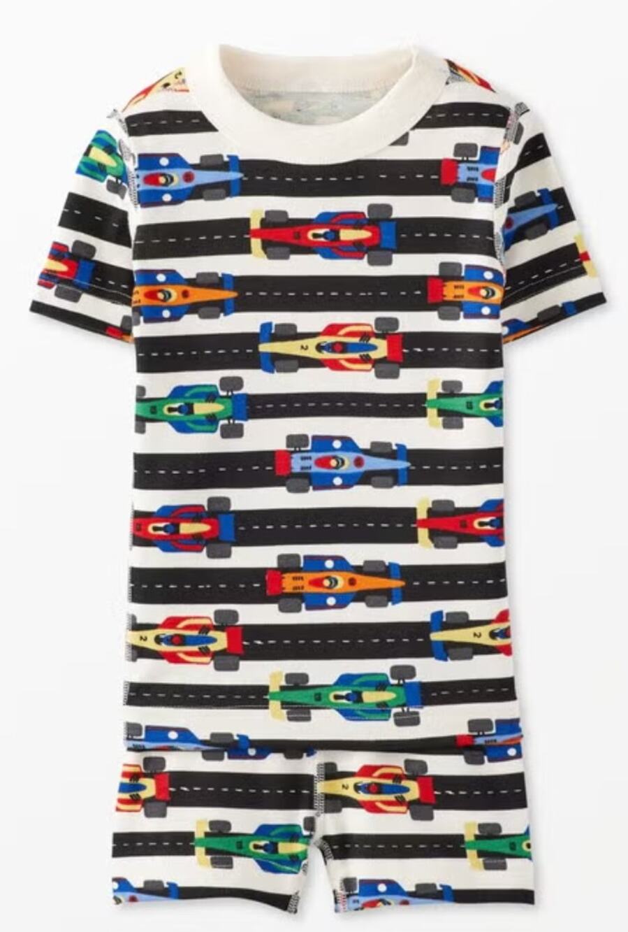 New Hanna Andersson Organic Cotton Race Cars Pajama Set Shorts Size 2T